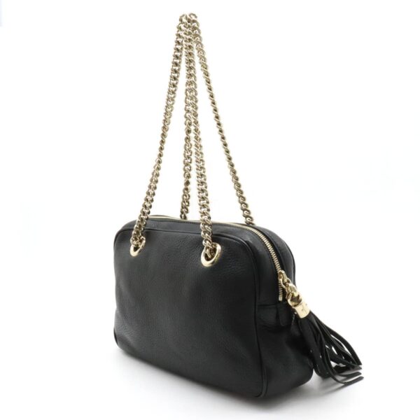 GUCCI Soho Interlocking G Chain Shoulder Bag Tassel Leather Black 308983 | Luna Bags