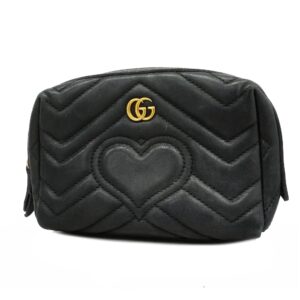 Gucci GG Marmont 476165 Women's Leather Pouch Black | Luna Bags