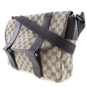 GUCCI 145859 467891 GG canvas x leather brown unisex shoulder bag | Luna Bags