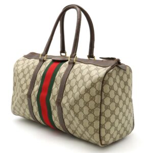 GUCCI Old Sherry Line Handbag Boston Bag Coated Canvas Leather Beige Dark Brown | Luna Bags