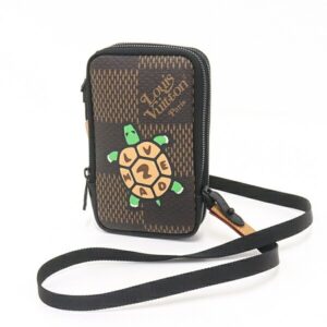 Louis Vuitton Double Phone Pouch NIGO Collaboration Damier Ebene Giant N40377 Brown/Black/Multicolor Tortoise Shoulder Bag Wallet Crossbody | Luna Bags