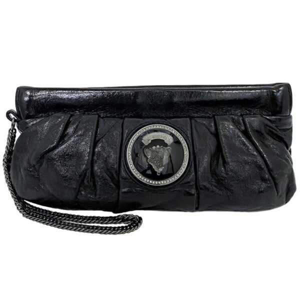 Gucci Mini Clutch Bag Black Silver Histeria 226248 Chain Patent Leather GUCCI Pouch Handbag Enamel Ladies | Luna Bags