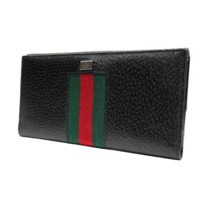 Gucci long wallet bi-fold for men brand logo sherry line with coin purse pigskin silver metal fittings black | Luna Bags