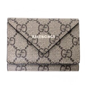 Gucci ?? BALENCIAGA Gucci Balenciaga Collaboration The Hacker Project Paper Mini Wallet Trifold Canvas Leather 681704 Beige Gold Hardware | Luna Bags