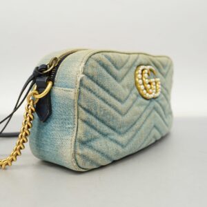 GUCCIAuth  GG Marmont Shoulder Bag Velor 447632 Women's Denim Light Blue | Luna Bags