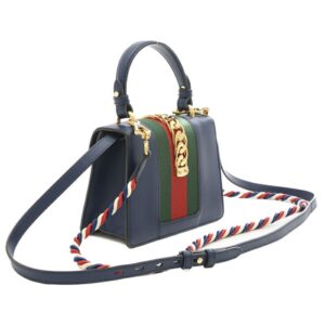 GUCCI Sylvie Top Handle 2Way Bag Leather Navy 470270 | Luna Bags