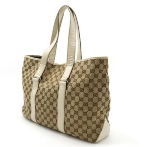 GUCCI GG Canvas Tote Bag Shoulder Leather Khaki Beige 153238 | Luna Bags