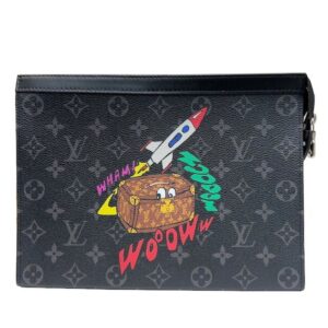 Louis Vuitton LV M80914 Pochette Voyage MM Clutch Bag Second Monogram Eclipse Men's | Luna Bags