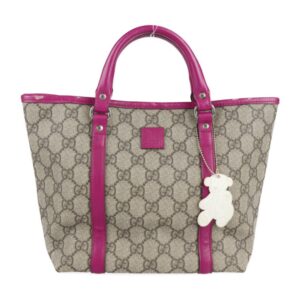 Gucci Handbag 297557 GG Supreme Canvas Leather Beige Ebony Purple Series Mini Tote Bag Bear Charm | Luna Bags