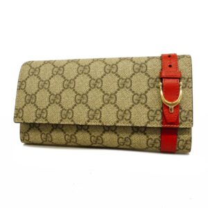 Gucci Bifold Long Wallet GG Supreme 309760 Beige/Red Gold metal | Luna Bags