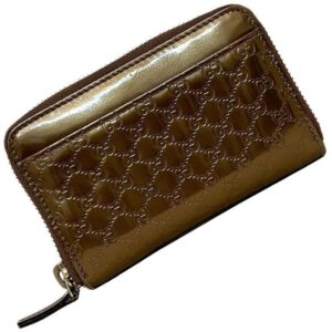 Gucci Coin Case Bronze Gold Micro Shima 256810 Patent Leather GUCCI Brown Purse Card Pocket GG Round | Luna Bags