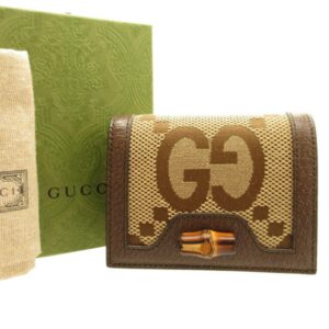 GUCCI 658244 Jumbo GG Bamboo Canvas Leather Brown Bifold Wallet 0153 | Luna Bags