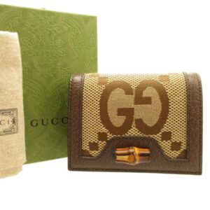 GUCCI 658244 Jumbo GG Bamboo Canvas Leather Brown Bifold Wallet 0153 | Luna Bags