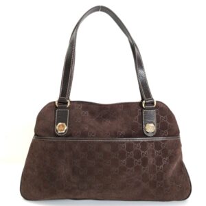 GUCCI shoulder bag GG pattern hand 163288 suede leather brown gold hardware ladies | Luna Bags