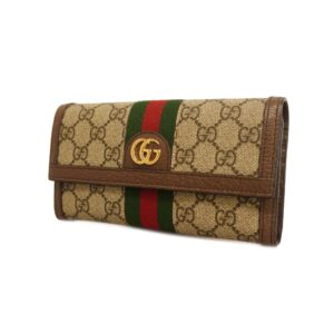 Gucci Ophidia Gold Hardware 523153 Women's GG Supreme Long Wallet (bi-fold) Beige | Luna Bags