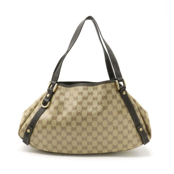 Gucci GG Crystal Tote Bag Shoulder Coated Canvas Khaki Beige Dark Brown 293578 | Luna Bags