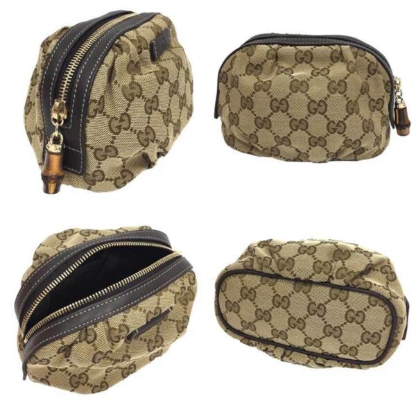 Gucci GG Canvas Bamboo Pouch WG Beige x Brown Leather Women's Unisex Bag | Luna Bags