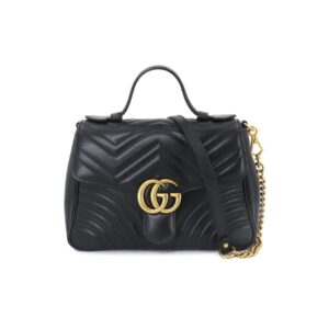 Gucci GG Marmont Small Top Handle Bag 2way Hand Shoulder Leather Black 498110 | Luna Bags