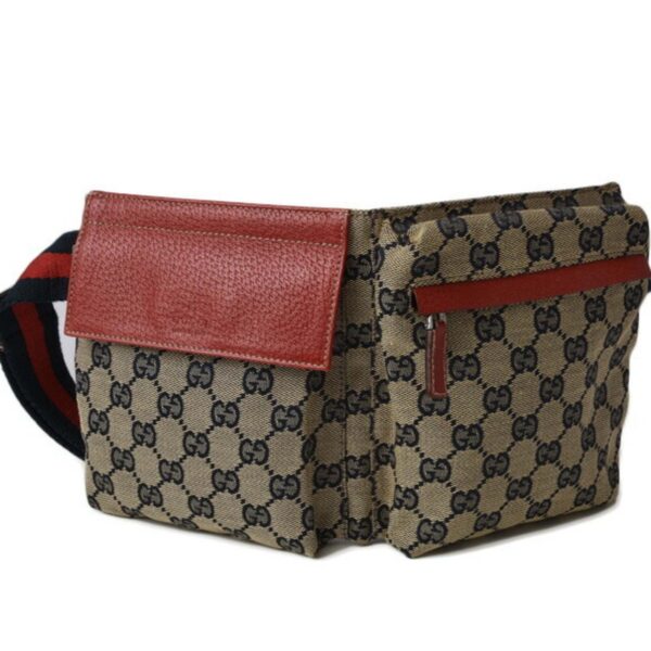Gucci Waist Pouch/Body Bag GUCCI Canvas GG Blue/Beige Red 28566 | Luna Bags
