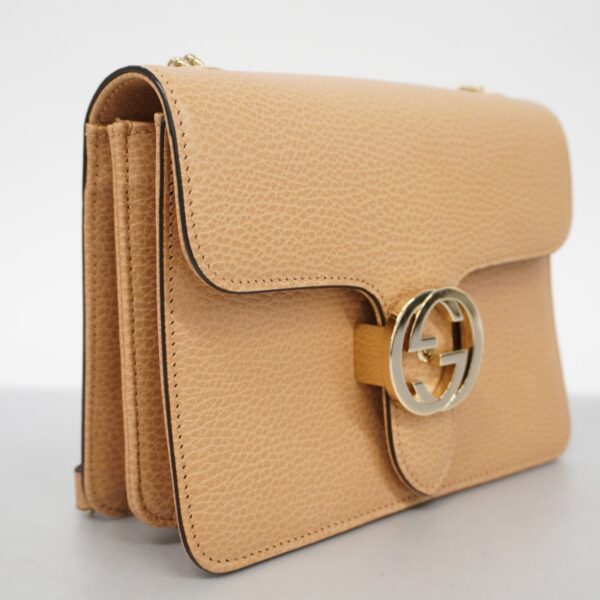 GUCCIAuth  Interlocking G 510304 Women's Leather Shoulder Bag Beige | Luna Bags