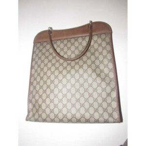 Gucci Vintage Brown Large G Logo Print Coated Canvas And Brown Leather Tote | Luna Bags