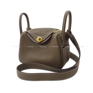 HERMES Shoulder bag Lindy 20 mini Etoupe Taurillon Clemence Gold HW Stamp | Luna Bags