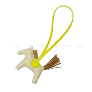 HERMES bag charm Rodeo PM Craie/Lime/Chai Agneau Milo Stamp | Luna Bags