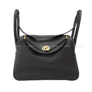 HERMES Shoulder bag Lindy 26 Noir (Black) Taurillon Clemence Gold HW Stamp | Luna Bags