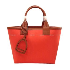 HERMES Handbag Steeple 25 Rose Texese/Cuivre Toile Militaire/Veau Swift Silver HW Stamp | Luna Bags
