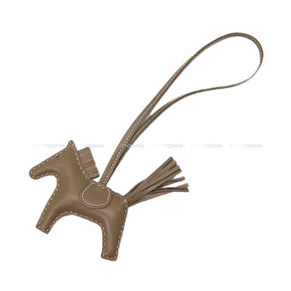HERMES bag charm Rodeo PM So Etoupe White stitch Etoupe Agneau Milo Stamp | Luna Bags