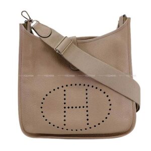 HERMES Shoulder bag Evelyne 29 PM Gris Tourterelle Taurillon Clemence Silver HW Stamp | Luna Bags