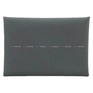 HERMES card holder Calvi Verso Gris Misty/Noir (Black) Chevre Myzore Silver HW Stamp | Luna Bags