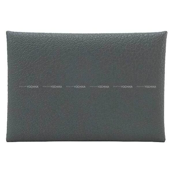 HERMES card holder Calvi Verso Gris Misty/Noir (Black) Chevre Myzore Silver HW Stamp | Luna Bags
