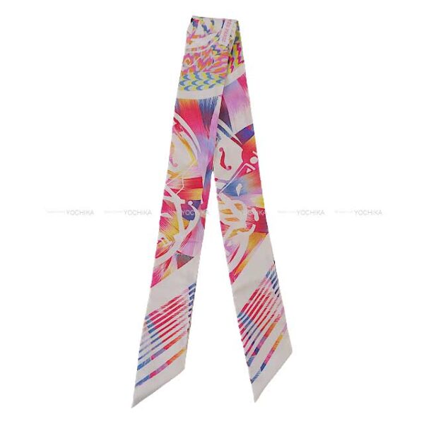 HERMES scarf Twilly Kyoto Marble Ex-Libris Rose/Blanc (White)/Blue Silk100% | Luna Bags