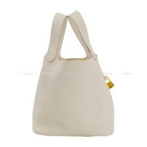 HERMES Handbag Picotin Lock 22 MM Beton Taurillon Clemence Gold HW Stamp | Luna Bags