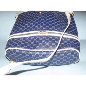 Gucci White Micro Guccissima Print on Blue Leather Bucket Bag w Nautical Look | Luna Bags