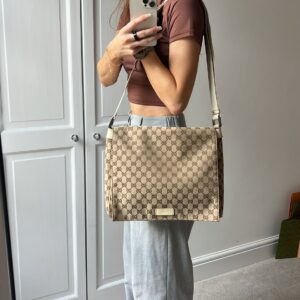 Gucci GG White Beige Canvas Messenger Bag | Luna Bags