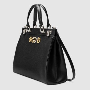 Gucci Zumi Grainy Leather Medium Top Handle Bag Black | Luna Bags