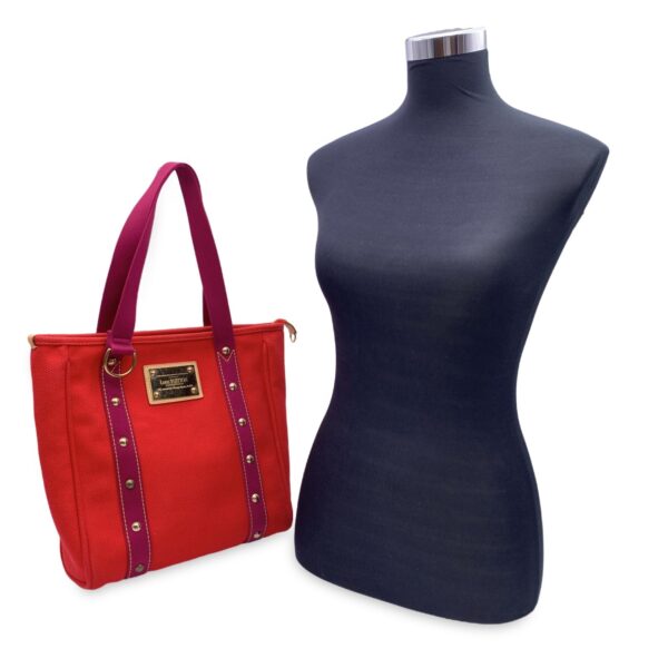 LOUIS VUITTON Red Magenta Cabas Mm Antigua Tote Bag M40034 Handbag | Luna Bags