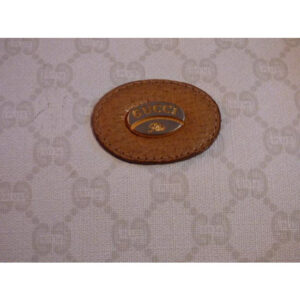 Gucci Vintage Camel Leather Large Khaki Plus Logo Print On Ivory Coated Canvas | Luna Bags