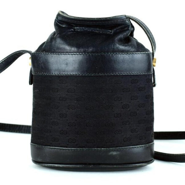 Gucci Early Cross Body Bucket Purses Black Small G Logo Print Logo Print Canvas And Black Leather Wi | Luna Bags