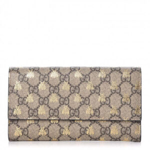 Gucci GG Supreme Bees Flap Long Wallet in Beige | Luna Bags