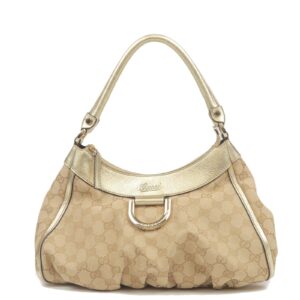 GUCCI Abbey Line GG Canvas Leather Shoulder Bag Beige Gold 190525 | Luna Bags