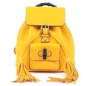 GUCCI Bamboo Back Pack With Fringe Leather Yellow 387149 | Luna Bags