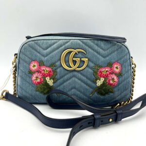 Gucci Floral GG Marmont Denim Camera Bag - Blue Crossbody Bags, Handbags LA24878 | Luna Bags