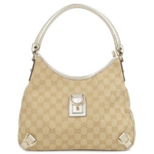 GUCCI Abbey GG Canvas Leather Shoulder Bag Beige 130738 | Luna Bags