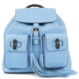 GUCCI Bamboo Leather Ruck Sack Back Pack Light Blue 370833 | Luna Bags