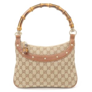 GUCCI Bamboo GG Canvas Leather Shoulder Bag Hand Bag Beige 137378 | Luna Bags