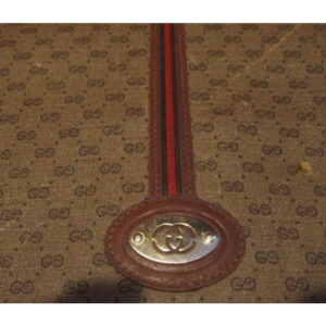 Gucci Vintage Brown Leather Small G Logo Print In Shades Of Brown With Red Green | Luna Bags