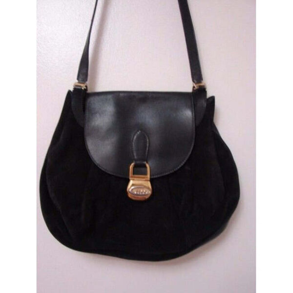 Gucci Vintage Pursesdesigner Purses Black Suede And Leather Shoulder Bag | Luna Bags